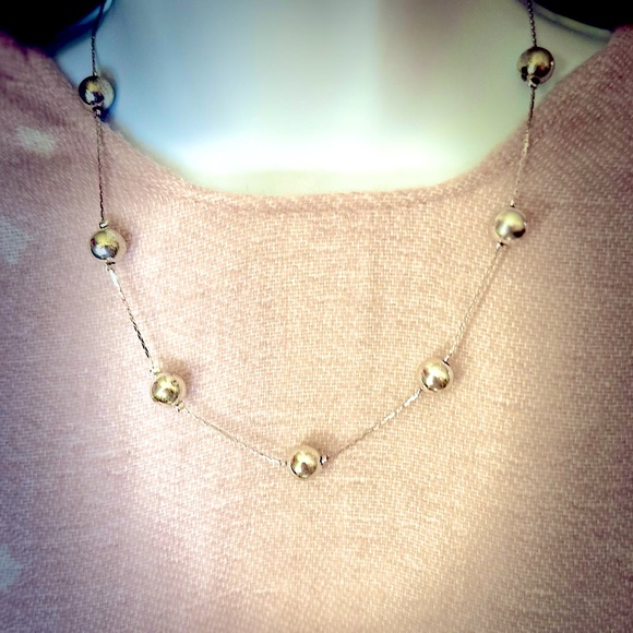 Elegant Dainty Silver Tone Beaded Choker Necklace - Picture 2 of 3